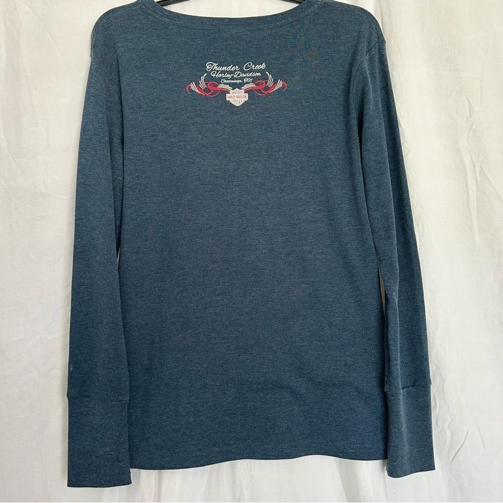 Harley-Davidson Chattanooga Small Long-Sleeve T-shirt Heather Blue, Red, Silver - Picture 2 of 8